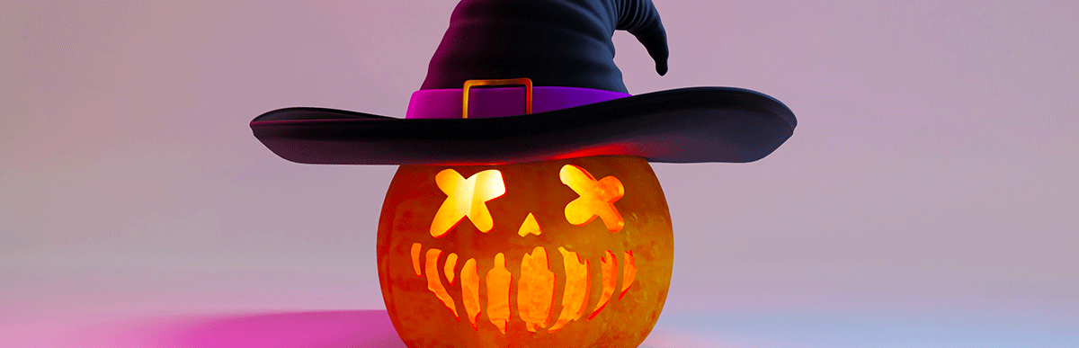 Pumpkin in a hat for Halloween