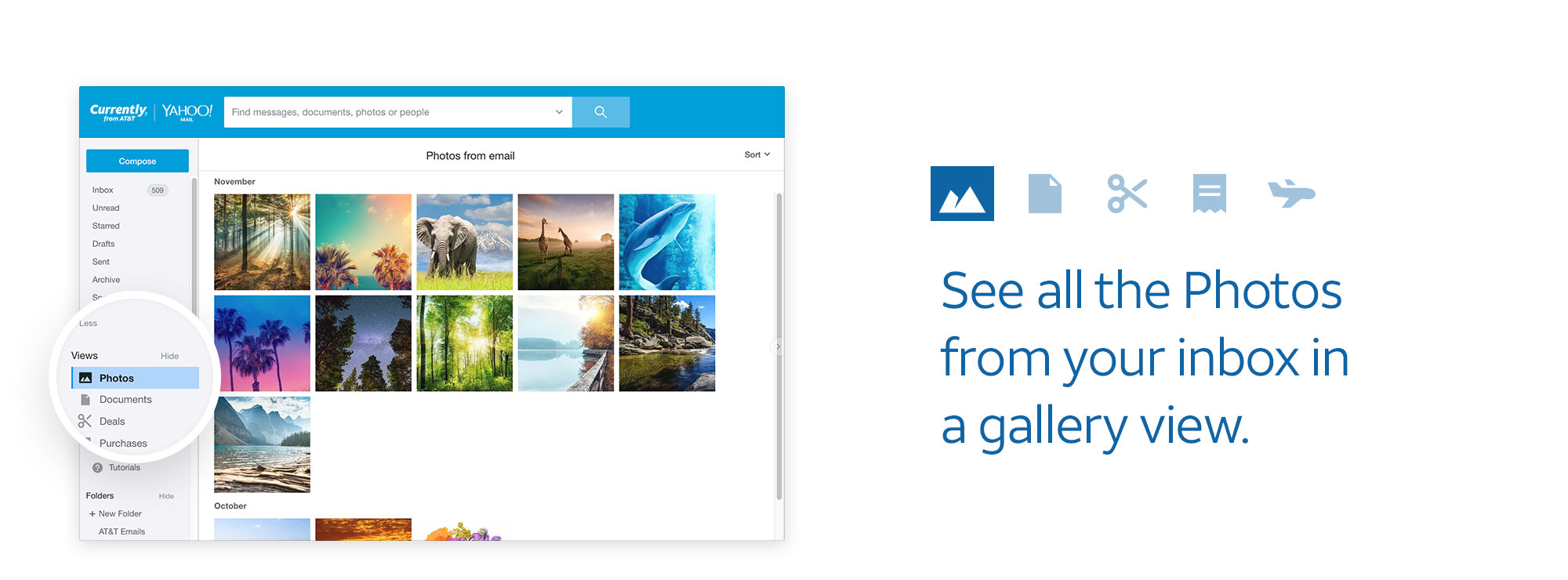 See all your photos from your inbox in a gallery view with Currently, from AT&T email